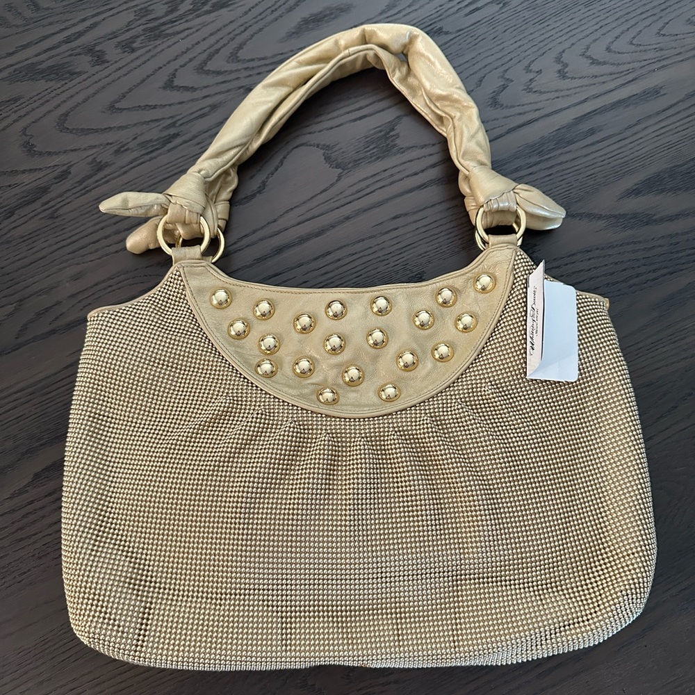 Matte Gold Shoulder Purse, Whiting & Davis, NWT, Flaws from Storage, Genuine